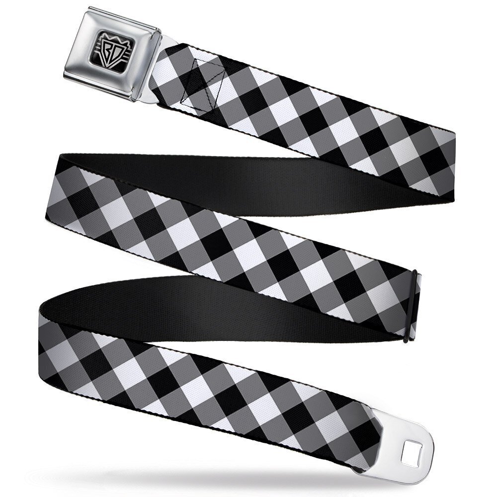 3862 Seatbelt Belt - Diagonal Buffalo Plaid Black/White - 1.0" Wide - 20-36